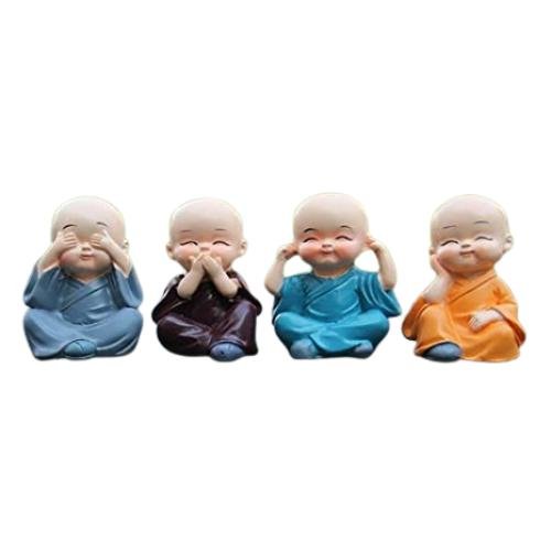 Mini Buddha Monk Set of 4 Statue – Cute Mini Buddha Statue for Car Dashboard
